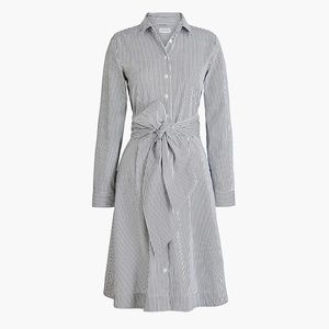 NEW J.Crew Tie-waist shirtdress in blue cotton poplin